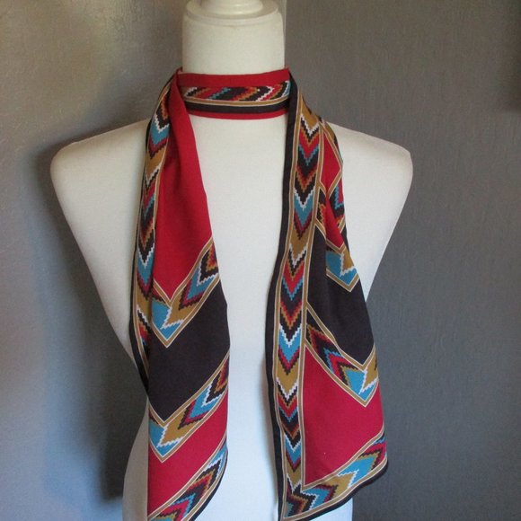 Red & teal Southwestern style scarf - Picture 3 of 7